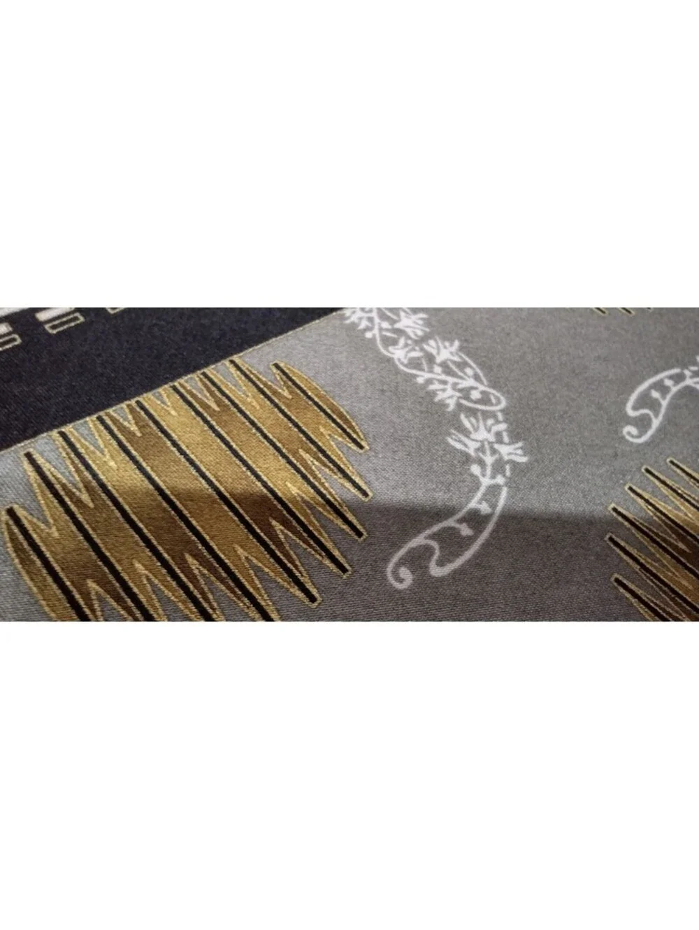 Vintage Fine Silk Hankie Art Deco Design Black Gray Gold Accents 1980s Menswear